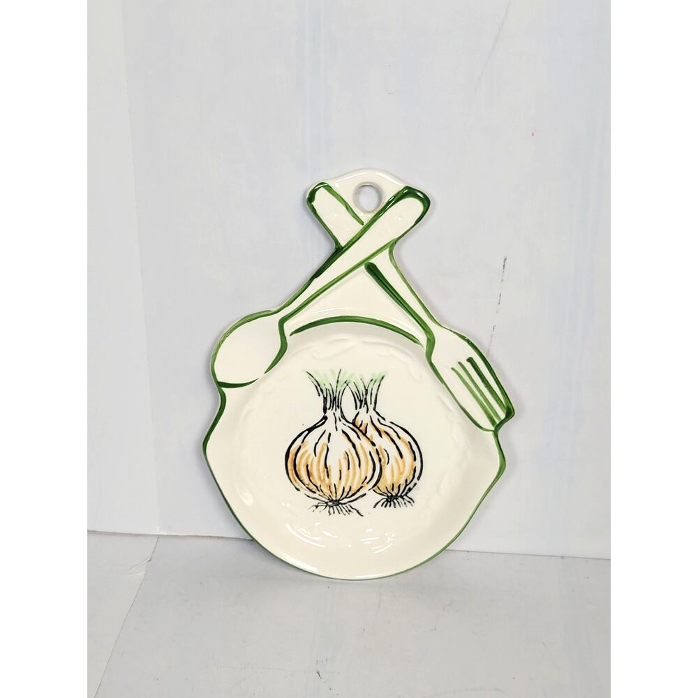 Vintage Ceramic Spoon Rest Garlic Onion Wall Hanging Kitschy Japan MCM